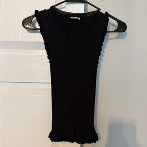 Hem & Thread Black Ribbed Ruffle-Trim Tank Top
